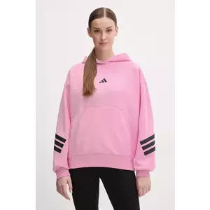 adidas bluza Future Icons femei, culoarea roz, cu glugă, cu imprimeu, JE0183 imagine