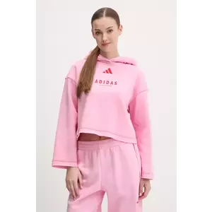 adidas bluza ALL SZN Graphic femei, culoarea roz, cu glugă, cu imprimeu, JJ4519 imagine