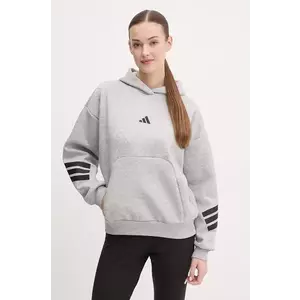 adidas bluza Future Icons femei, culoarea gri, cu glugă, cu imprimeu, JE0181 imagine