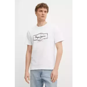 Pepe Jeans tricou din bumbac DAXTON TEE barbati, culoarea alb, cu imprimeu, PM509786 imagine