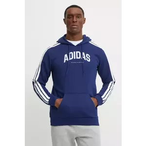 adidas bluza Collegiate barbati, culoarea albastru marin, cu glugă, cu imprimeu, JV6502 imagine