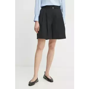 BOSS pantaloni scurți din lână femei, culoarea negru, neted, high waist, 50537395 imagine