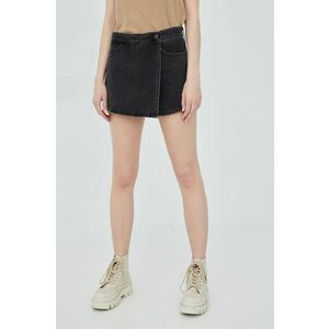 Levi's pantaloni scurti jeans femei, culoarea negru, neted, high waist imagine