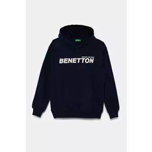 United Colors of Benetton hanorac de bumbac pentru copii culoarea albastru marin, cu glugă, cu imprimeu, 3UNIC204R imagine