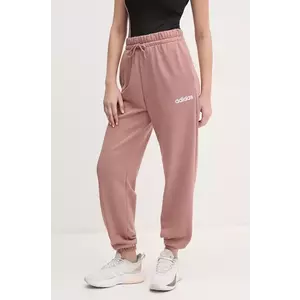 adidas pantaloni de trening Essentials Linear femei, culoarea roz, neted, JG8635 imagine