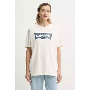 Levi's tricou din bumbac barbati, culoarea bej, cu imprimeu imagine