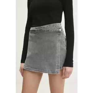 Answear Lab fustă și pantaloni denim femei, culoarea gri, neted, high waist imagine