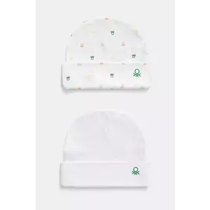 United Colors of Benetton șapcă din bumbac pentru bebeluși 2-pack culoarea alb, bumbac, din tesatura neteda, 3PWB0A004 imagine