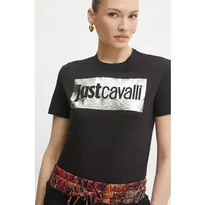 Just Cavalli tricou din bumbac femei, culoarea negru, 78PAHT15 CJ500 imagine