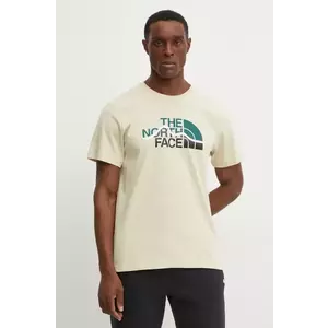 The North Face tricou din bumbac Mountain Line barbati, culoarea bej, cu imprimeu, NF0A87NT3X41 imagine