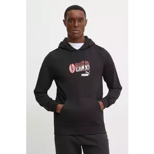 Puma hanorac de bumbac bărbați, culoarea negru, cu glugă, cu imprimeu imagine