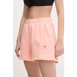 adidas Originals pantaloni scurti din bumbac Essential femei, culoarea portocaliu, neted, high waist, JJ3464 imagine