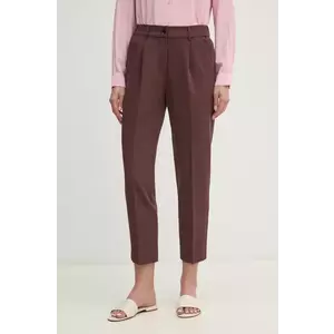 Sisley pantaloni femei, culoarea maro, drept, high waist imagine