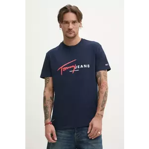 Tommy Jeans tricou din bumbac barbati, culoarea albastru marin, cu imprimeu, DM0DM20817 imagine