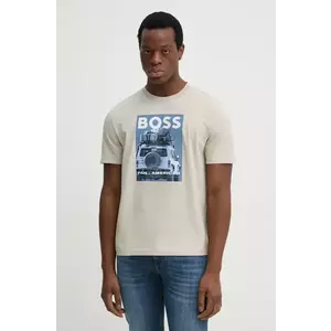 BOSS Orange tricou din bumbac barbati, culoarea bej, cu imprimeu, 50535079 imagine