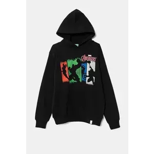 United Colors of Benetton hanorac de bumbac pentru copii x Marvel culoarea negru, cu glugă, cu imprimeu, 3PQMC204F imagine