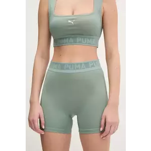 Puma pantaloni scurți de antrenament Lace culoarea verde, cu imprimeu, high waist, 526784 imagine