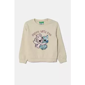 United Colors of Benetton hanorac de bumbac pentru copii x Disney culoarea bej, cu imprimeu, 3PQMG10HP imagine