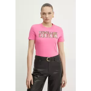 Versace Jeans Couture tricou din bumbac femei, culoarea roz, 78HAHE02 CJ00E imagine