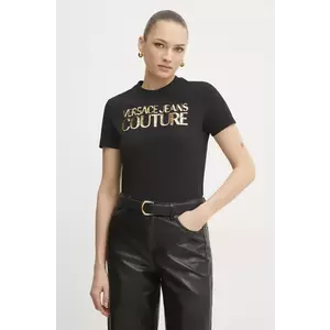 Versace Jeans Couture tricou din bumbac femei, culoarea negru, 78HAHE02 CJ00E imagine