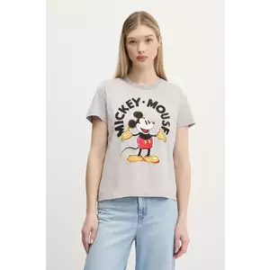 Desigual tricou din bumbac MICKEY MOUSE femei, culoarea gri, 25SWTKAI imagine