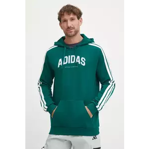 adidas bluza Collegiate barbati, culoarea verde, cu glugă, cu imprimeu, JV6506 imagine