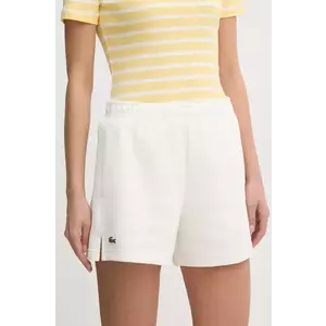 Lacoste pantaloni scurti femei, culoarea alb, neted, high waist, GF9606 imagine