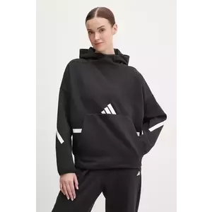 adidas bluza Z.N.E. femei, culoarea negru, cu glugă, cu imprimeu, JJ4760 imagine