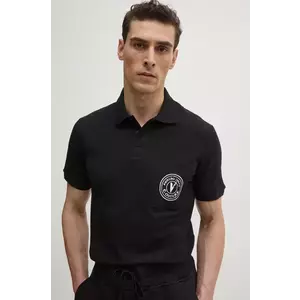 Versace Jeans Couture polo de bumbac barbati, culoarea negru, cu imprimeu, 78GAGT01 CJ01T imagine