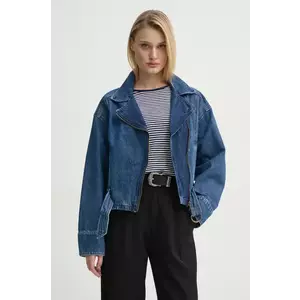 Levi's geaca jeans BIKER JACKET H125 culoarea albastru marin, de tranzitie, oversize, 001T8 imagine