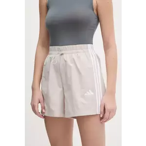 adidas pantaloni scurti Essentials femei, culoarea gri, cu imprimeu, high waist, JC8165 imagine