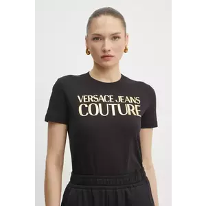 Versace Jeans Couture tricou din bumbac femei, culoarea negru, 78HAHT01 CJ00T imagine