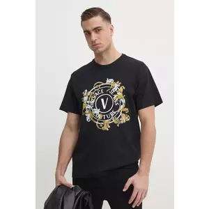 Versace Jeans Couture tricou din bumbac barbati, culoarea negru, cu imprimeu, 78GAHC01 CJ01C imagine