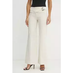 Versace Jeans Couture pantaloni de bumbac femei, culoarea bej, evazati, high waist, 78HAA104 N0439 imagine