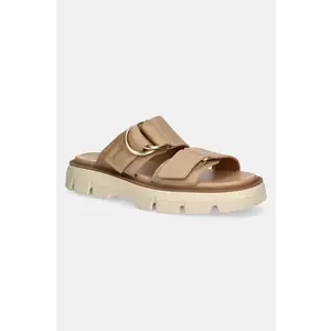 Sorel slapi de piele REIN CB SLIDE femei, culoarea bej, cu platforma, 2113111246 imagine