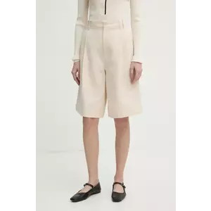 Filippa K pantaloni scurti din in femei, culoarea bej, neted, high waist, 31114 imagine