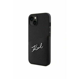 Husa de protectie Saffiano Card Slot Metal Signature pentru iPhone 14 - Negru imagine