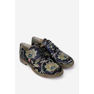 Pantofi dama Oxford negri din piele cu model floral multicolor imagine