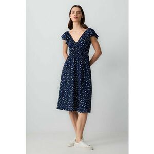 Rochie midi cu decolteu in V si model floral imagine