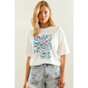 Tricou cu decolteu la baza gatului si model floral imagine