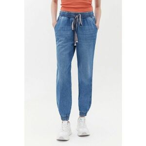 Pantaloni de trening cu aspect de denim si talie inalta imagine