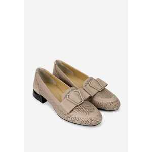 Pantofi dama taupe din piele naturala cu ornament cu toc mic imagine