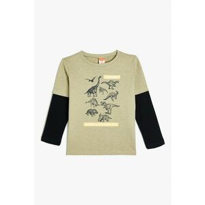 Bluza de bumbac cu imprimeu dinozaur si doua nuante imagine