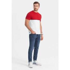 Tricou cu decolteu la baza gatului si model colorblock imagine