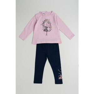 Set de bluza de bumbac si pantaloni cu model grafic - 2 piese imagine