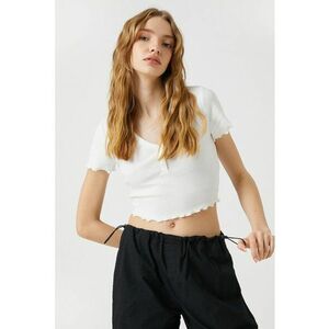 Tricou crop striat din amestec de bumbac imagine