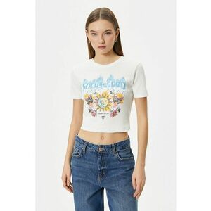 Tricou crop cu imprimeu grafic imagine