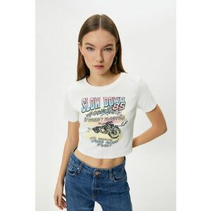 Tricou crop de bumbac cu imprimeu Moto imagine