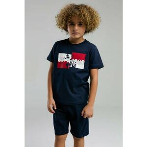 Set de tricou de bumbac si pantaloni scurti cu imprimeu grafic imagine