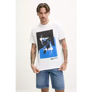 Karl Lagerfeld Jeans tricou din bumbac barbati, culoarea alb, cu imprimeu, A2M17036 imagine